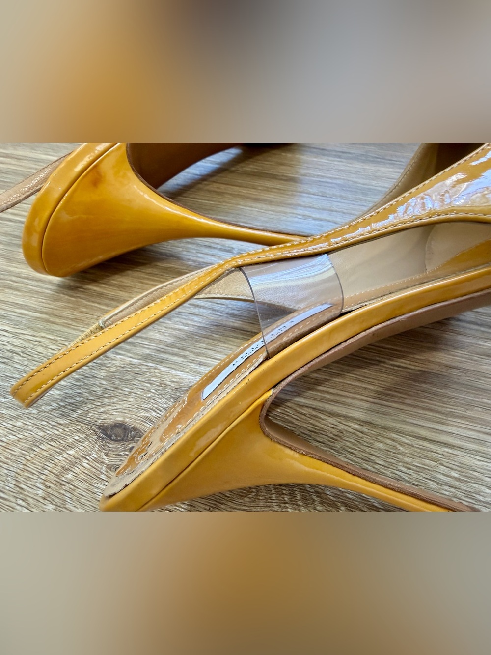 Pollini Mustard Patent Leather Slingback Pumps Size 38.5 Made in Italy - Picture 4 of 10